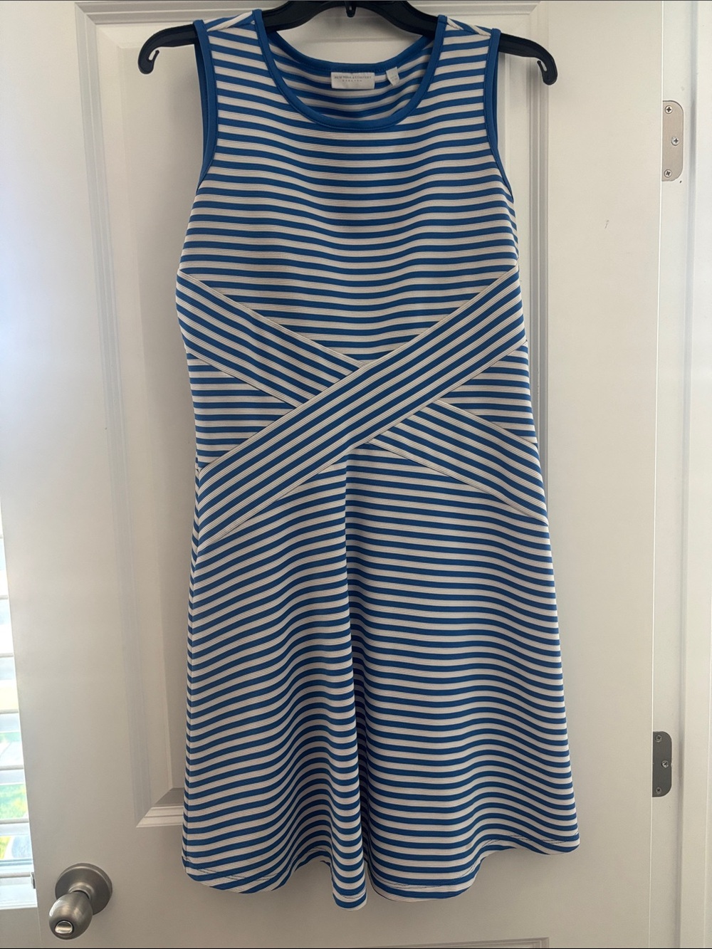 New York & Company Blue and White Striped Midi Dress
